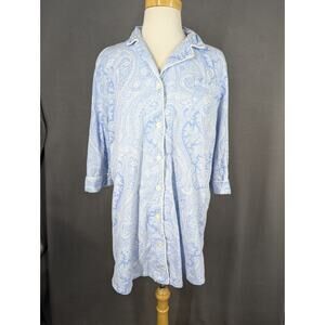 Lauren Ralph Lauren Womens Blue Paisley Button Up Sleep Shirt Size XL Black Tag